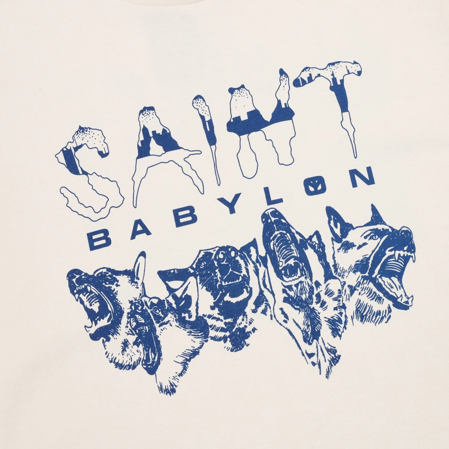 SAINT MICHAEL T-shirts & Vests Cotton (Cream-Blue) S-XL 130202606040392_89 - Image 4