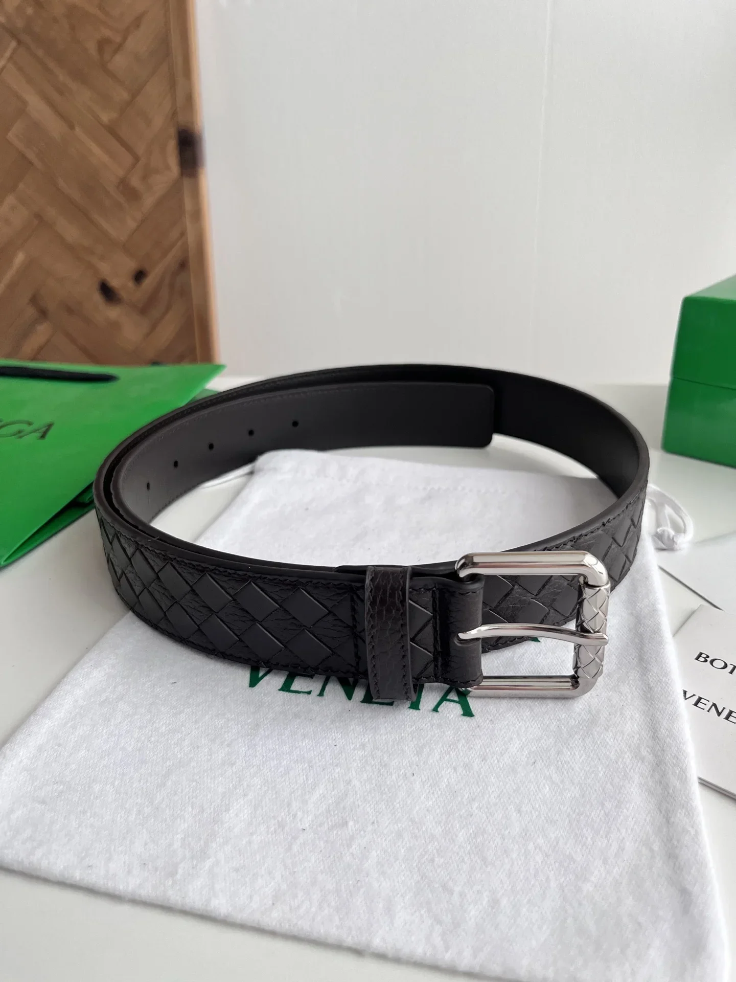 BOTTEGA VENETA Belts Intrecciato Leather (Black) 35mm Width 220202607050006