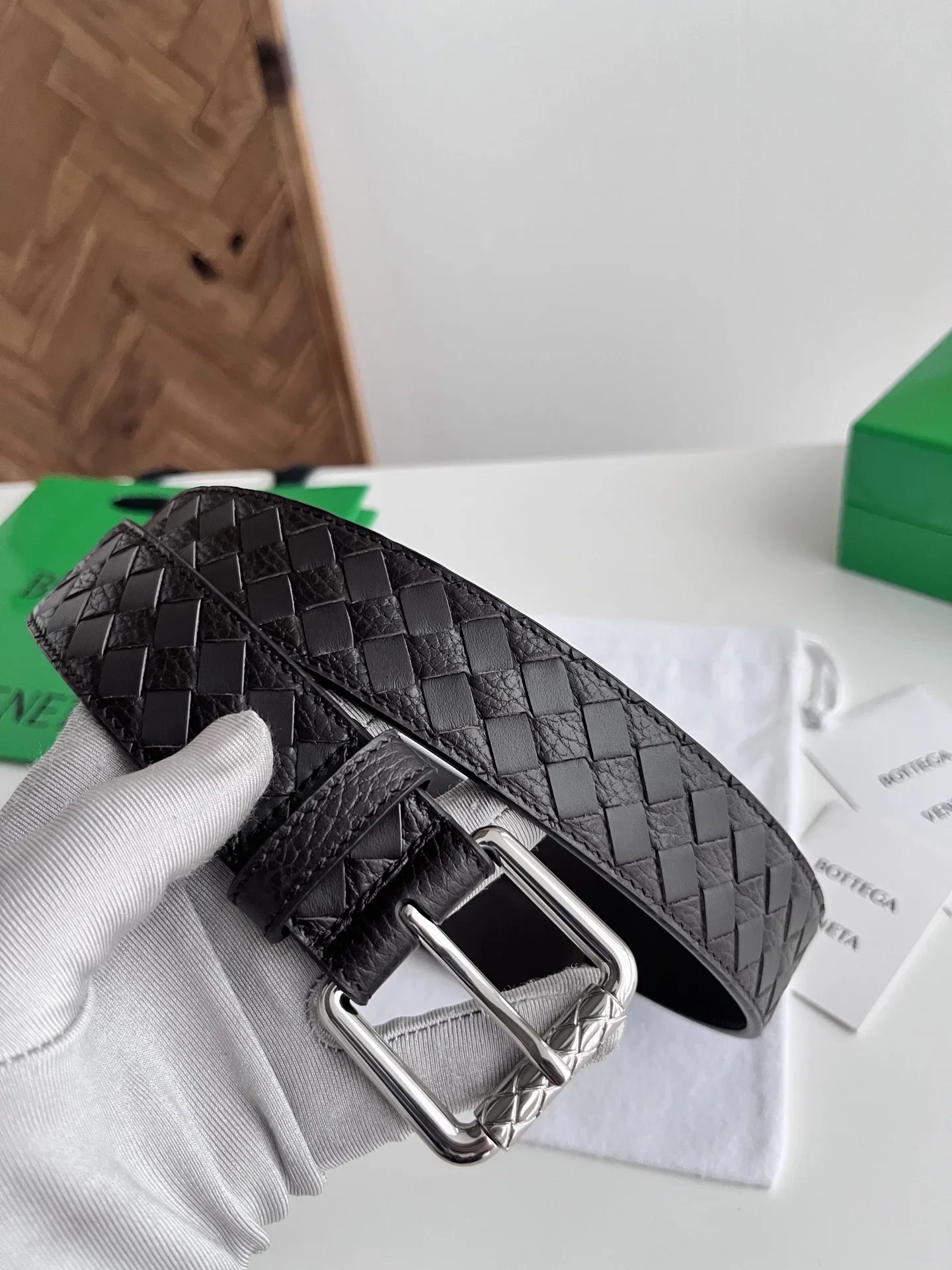 Alternative view of BOTTEGA VENETA Belts Intrecciato Leather (Black) 35mm Width 220202607050006