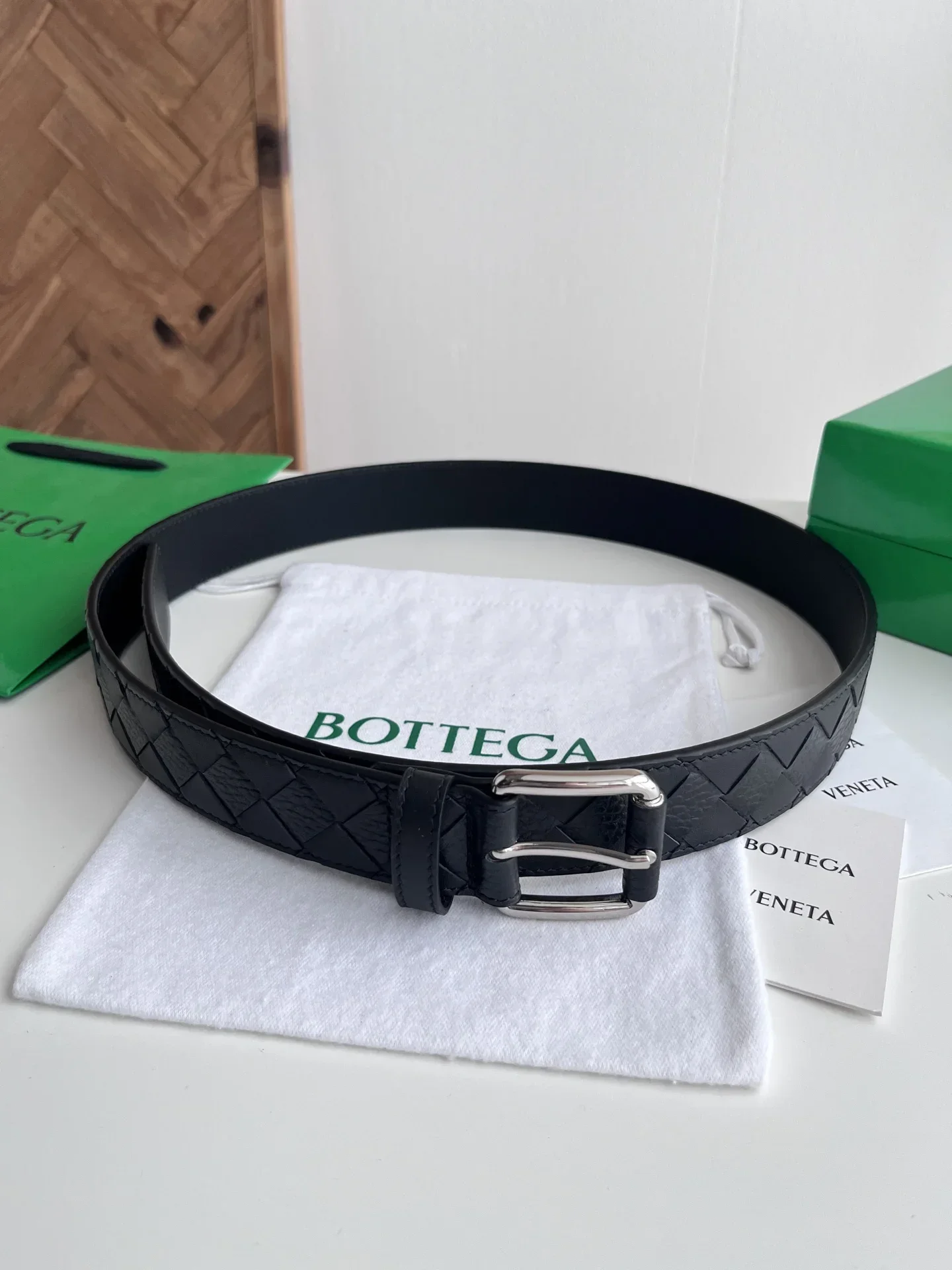 BOTTEGA VENETA Belts Intrecciato Leather (Black) 35mm Width 220202607050020