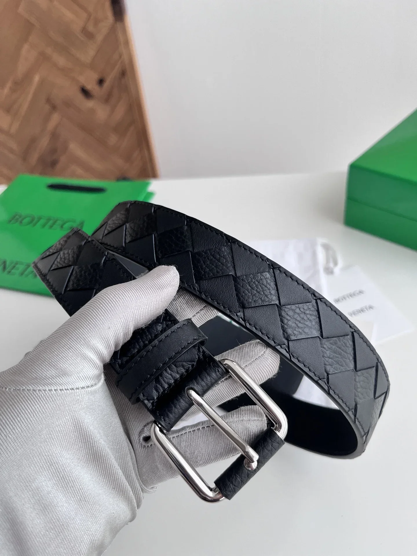 Alternative view of BOTTEGA VENETA Belts Intrecciato Leather (Black) 35mm Width 220202607050020