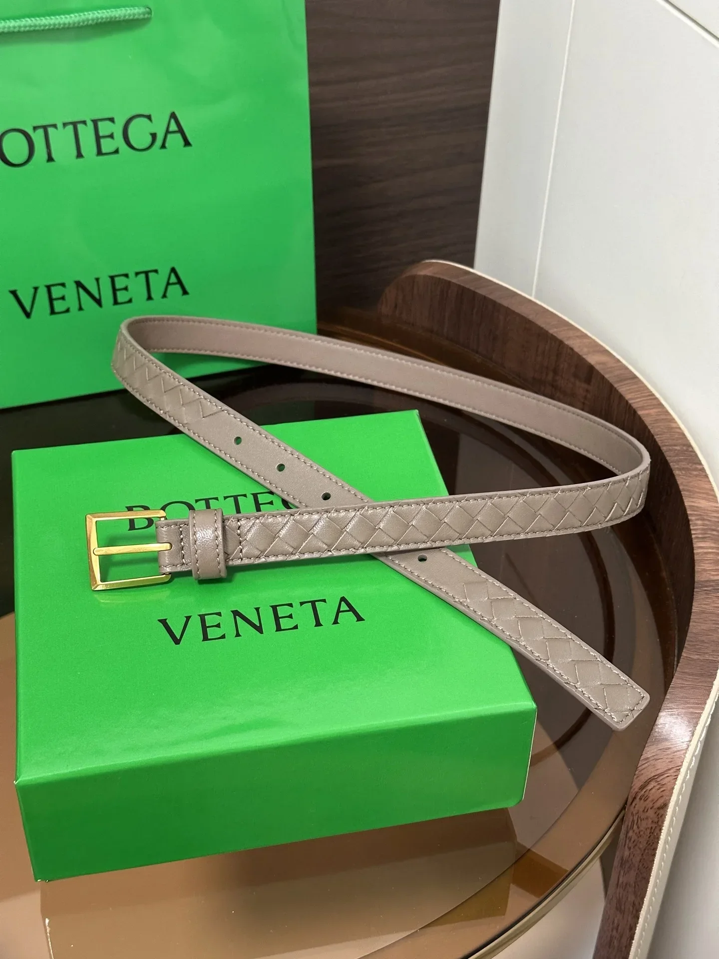 Alternative view of BOTTEGA VENETA Belts Woven Leather (Taupe) 2cm Width 190202607050022