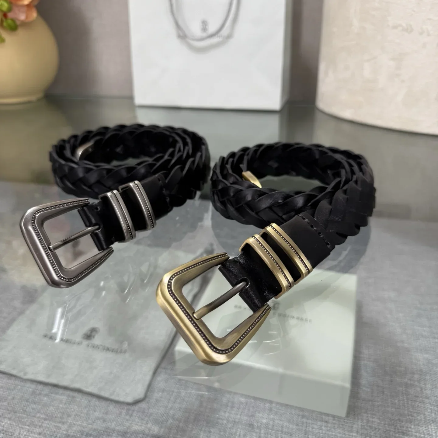 BRUNELLO CUCINELLI Belts Braided Leather (Black) 190202607050023