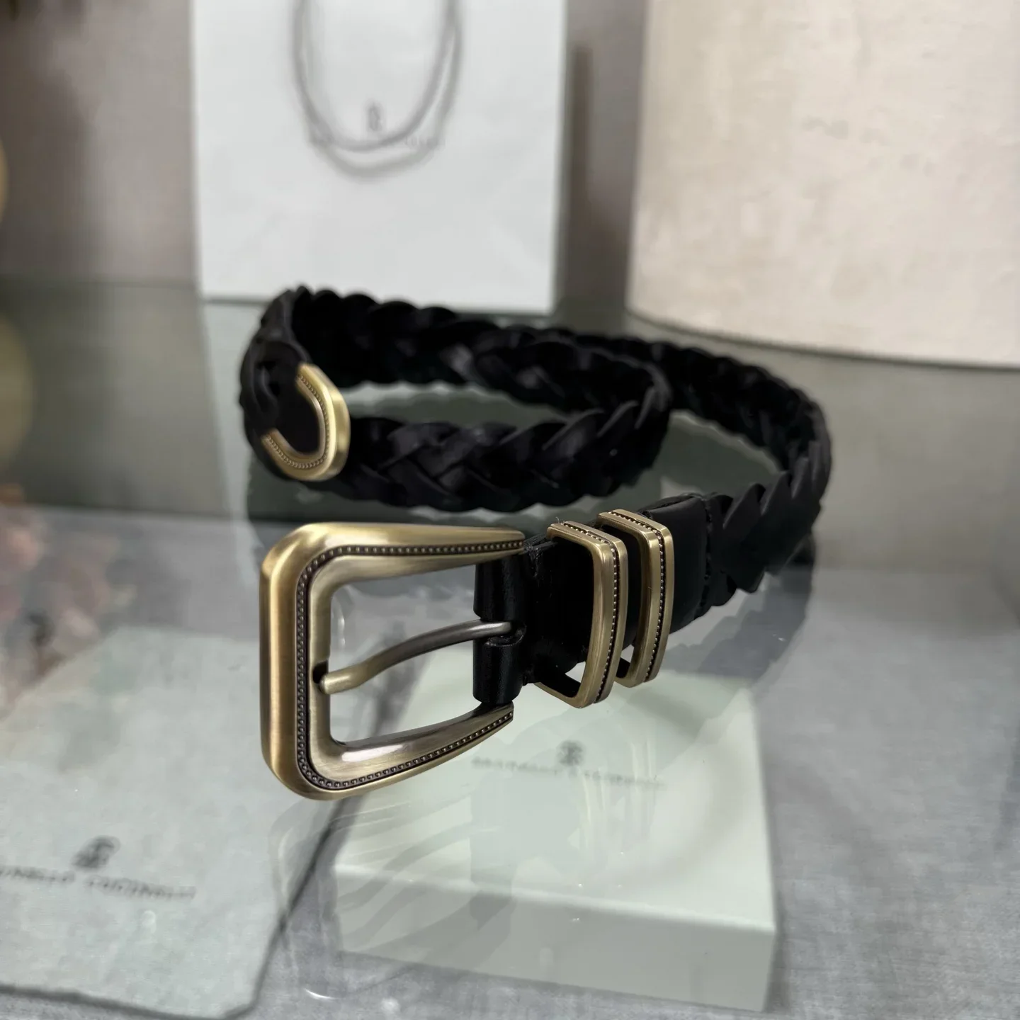 Alternative view of BRUNELLO CUCINELLI Belts Braided Leather (Black) 190202607050023