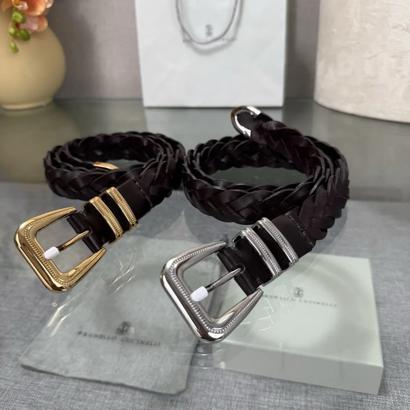 BRUNELLO CUCINELLI Belts Braided Leather (Brown) 190202607050025