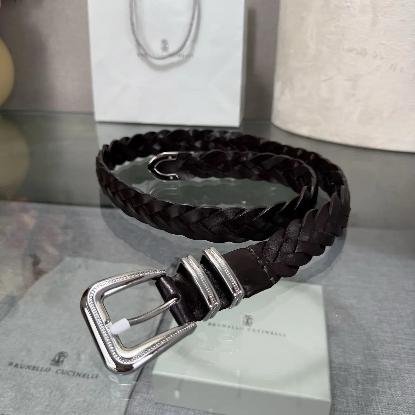 Alternative view of BRUNELLO CUCINELLI Belts Braided Leather (Brown) 190202607050025