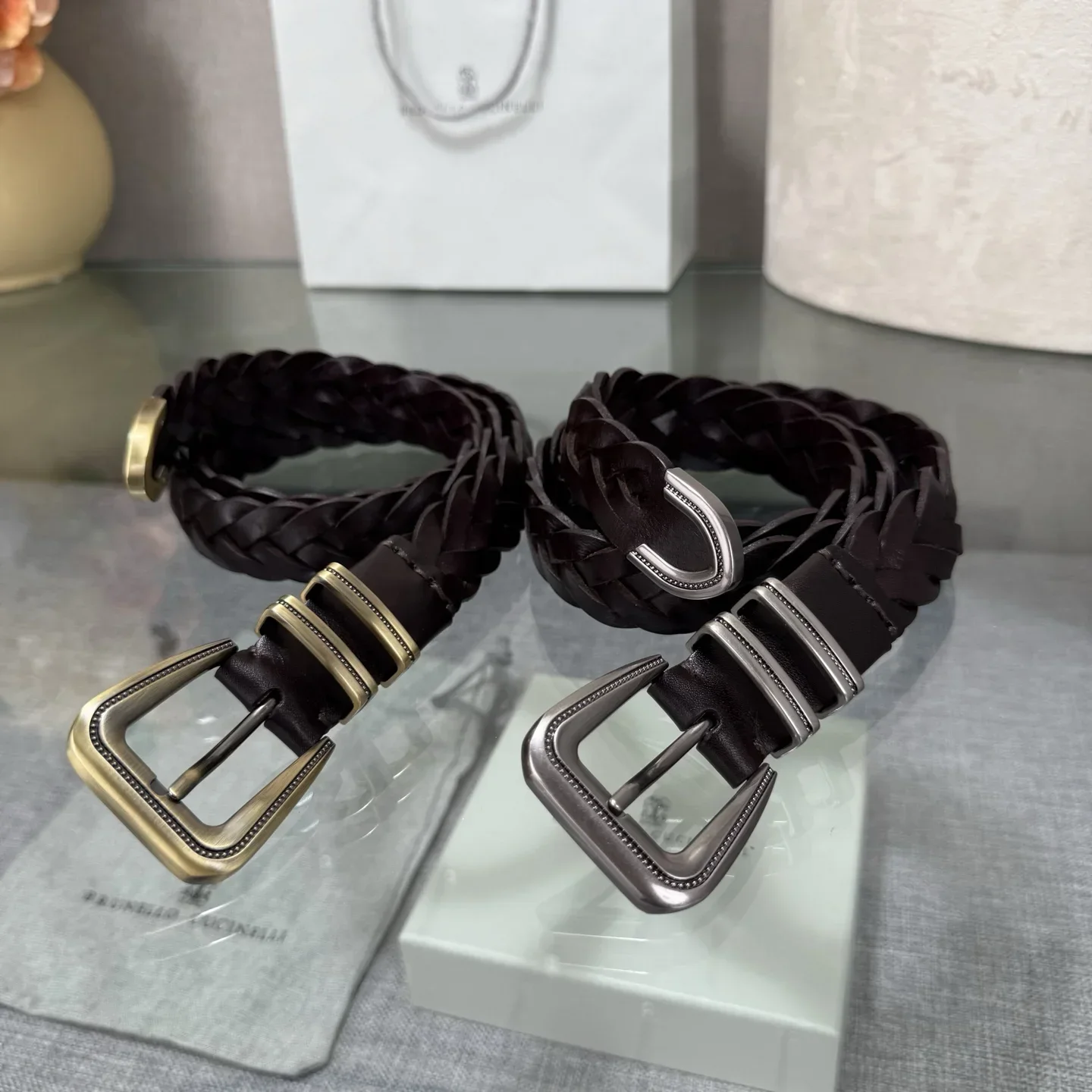 BRUNELLO CUCINELLI Belts Braided Leather (Brown) 190202607050038