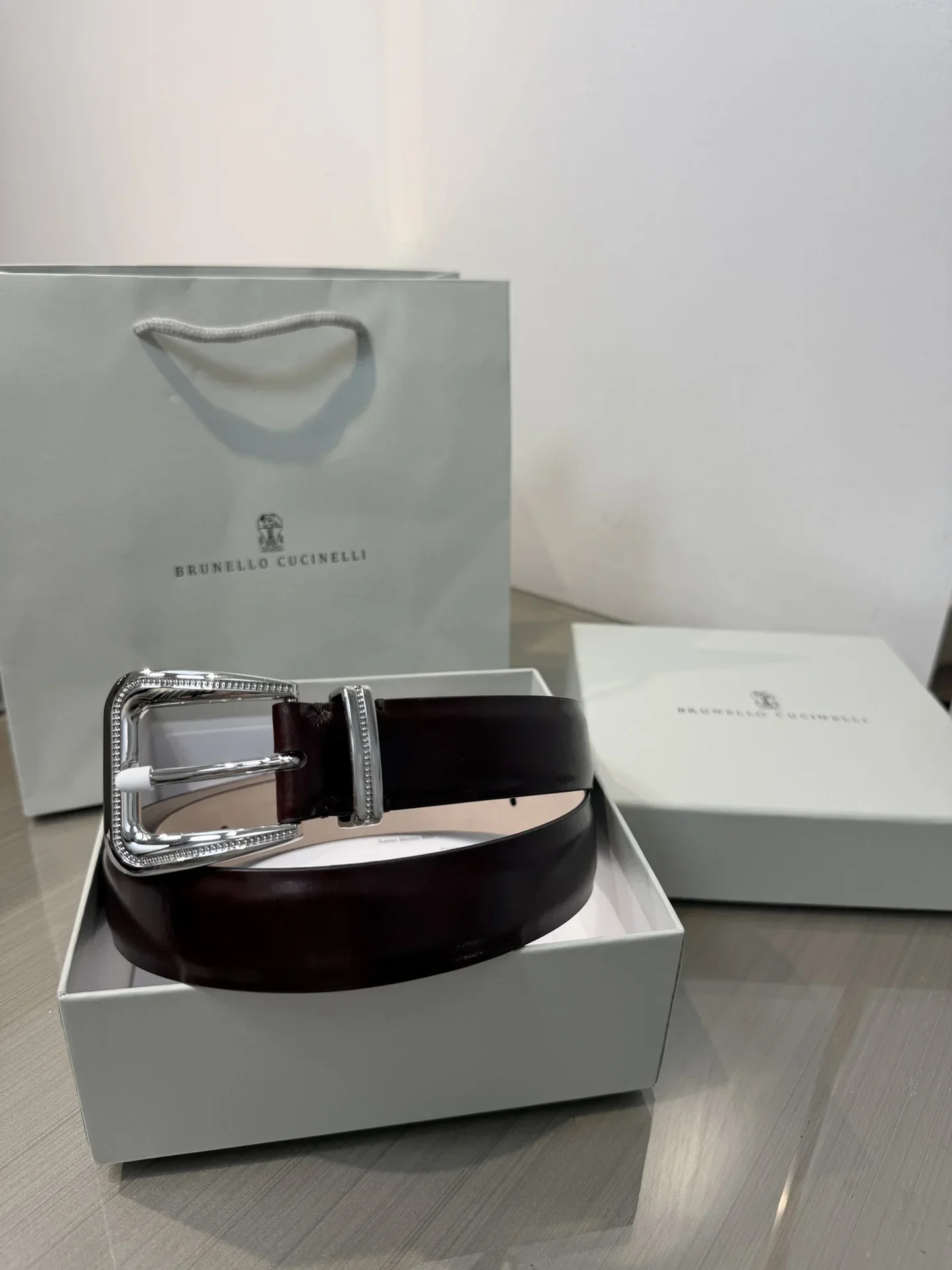 Alternative view of BRUNELLO CUCINELLI Belts Calf Leather (Burgundy) 190202607050030