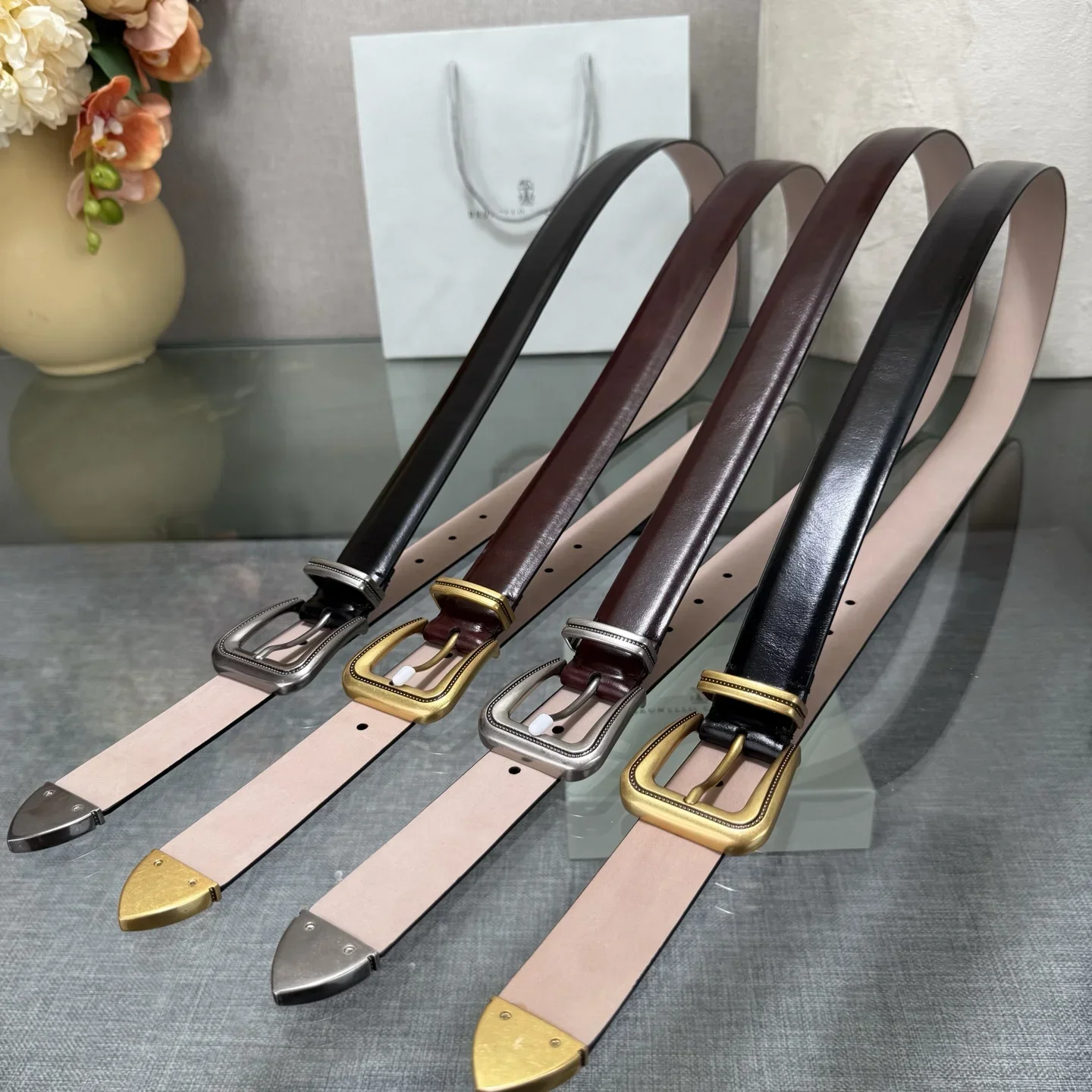 BRUNELLO CUCINELLI Belts Calfskin Leather (Black-Brown) 190202607050031