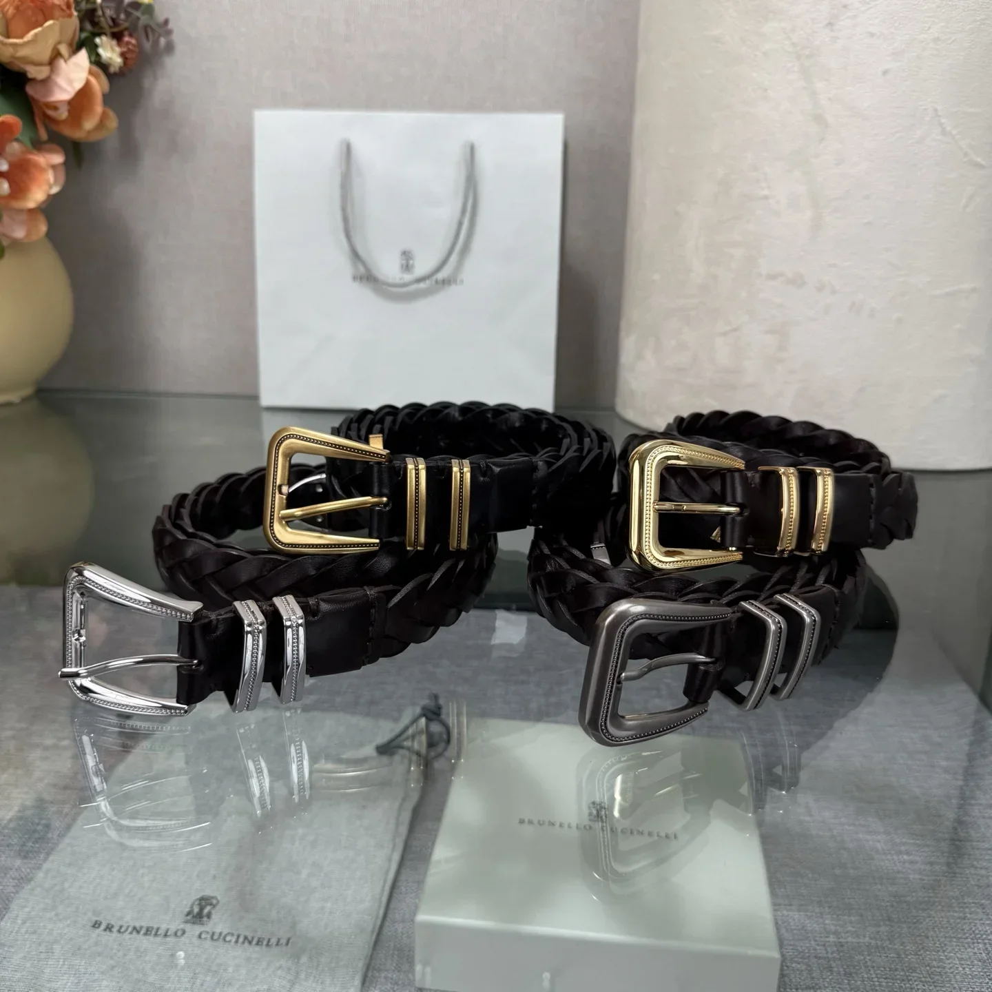 BRUNELLO CUCINELLI Belts Leather (Black-Gold-Silver) 190202607050024