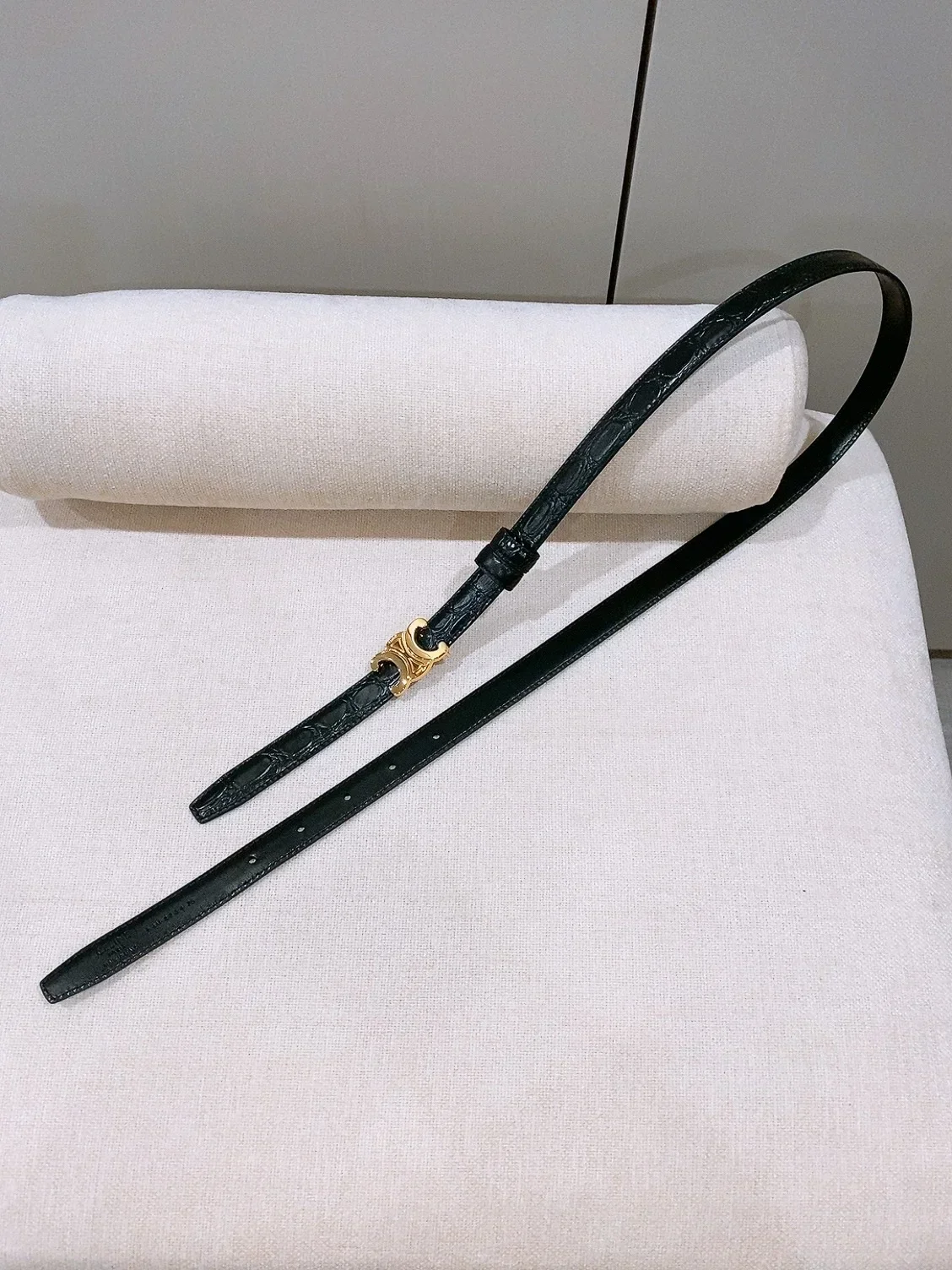 CELINE Belts Crocodile Embossed Leather (Black) 160202607050048