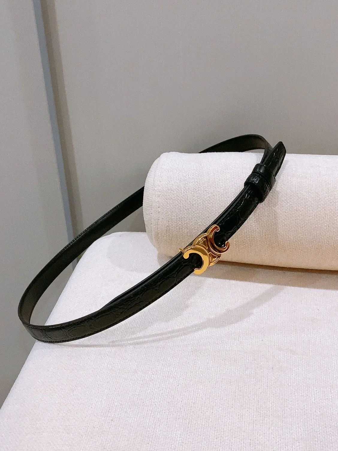 Alternative view of CELINE Belts Crocodile Embossed Leather (Black) 160202607050048