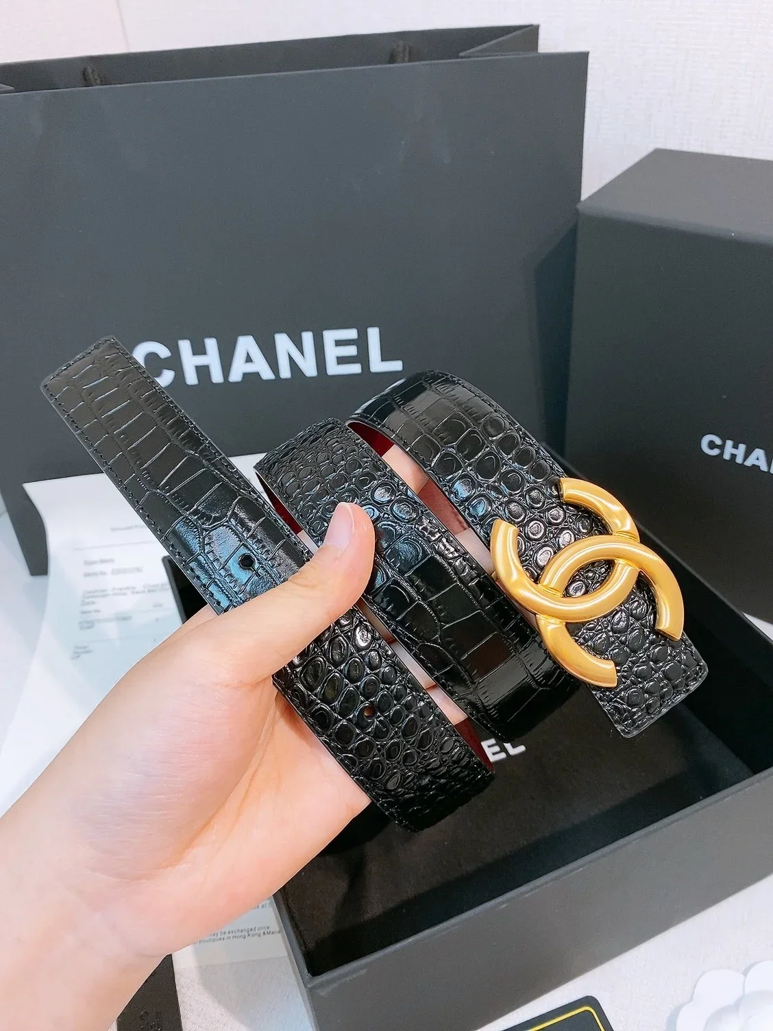 CHANEL Belts Alligator Leather (Black) 3.0cm Width 160202607050070
