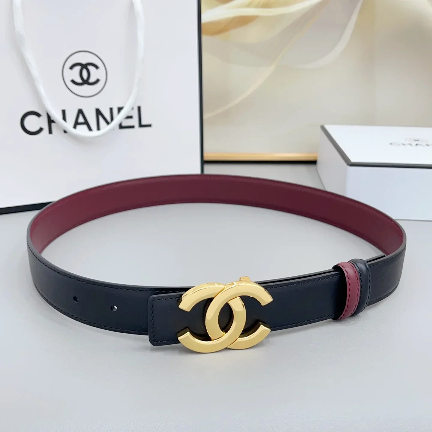 CHANEL Belts Calf Leather (Black-Red) 170202607050085