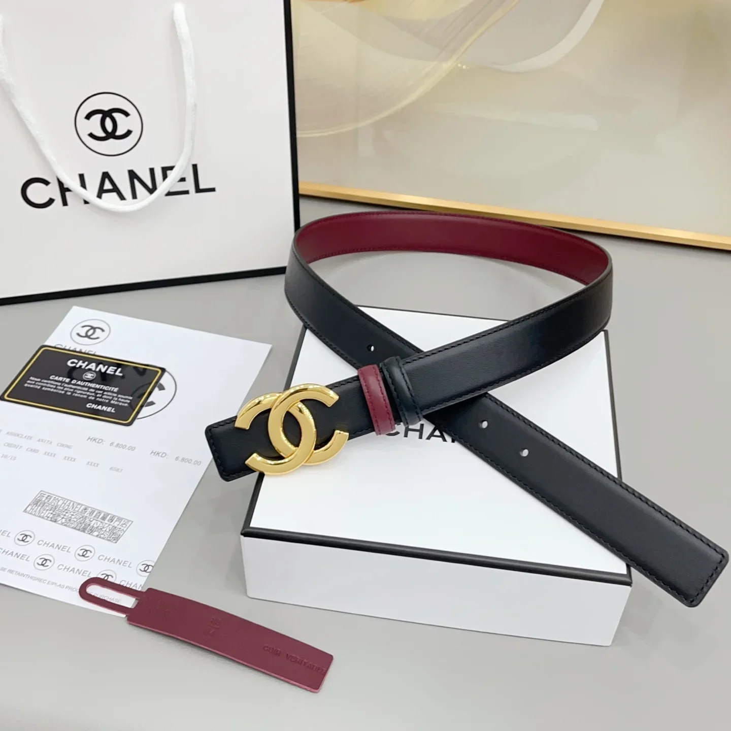 Alternative view of CHANEL Belts Calf Leather (Black-Red) 170202607050085