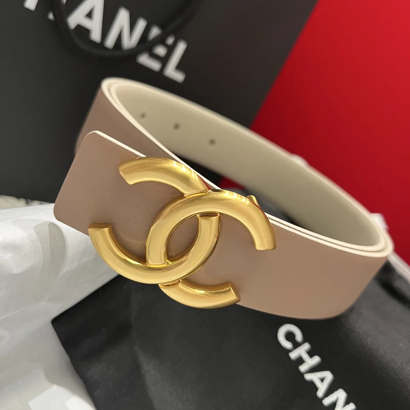 Alternative view of CHANEL Belts Calfskin (Beige) 3.0cm Width 160202607050080