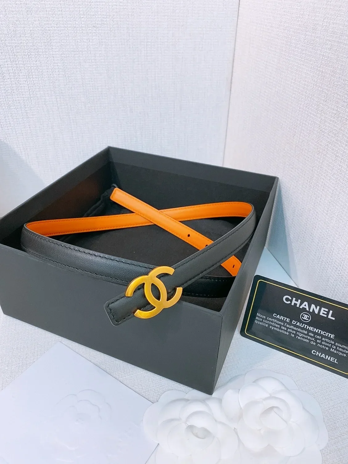 Alternative view of CHANEL Belts Calfskin Leather (Black-Orange) 160202607050143