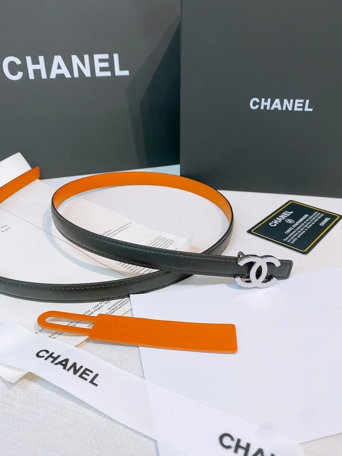 Alternative view of CHANEL Belts Calfskin Leather (Black-Orange) 160202607050144
