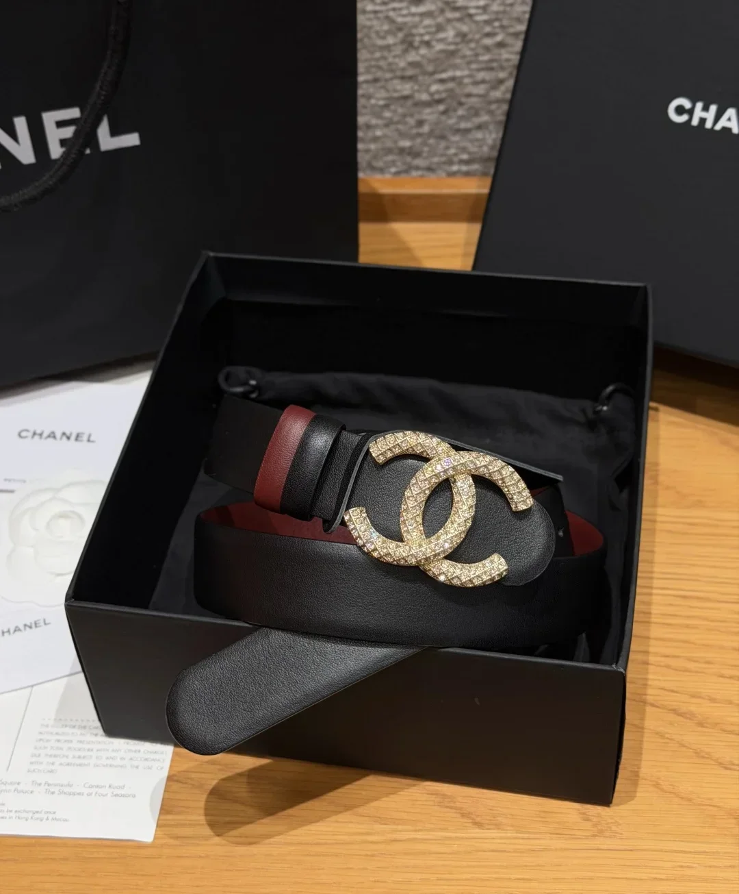 CHANEL Belts Calfskin Leather (Black-Red) 3.0cm Width 160202607050087