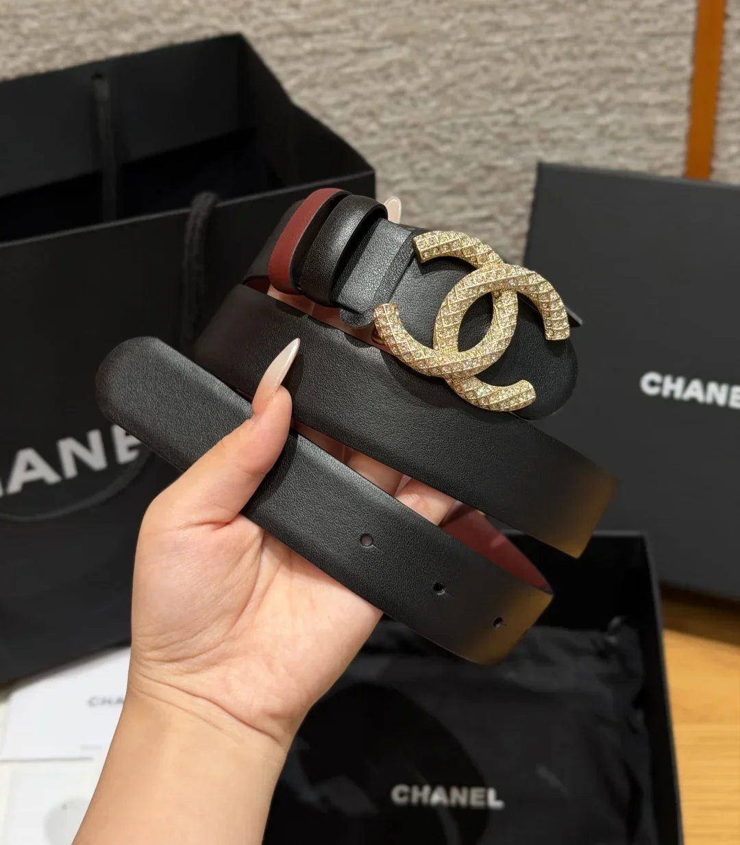Alternative view of CHANEL Belts Calfskin Leather (Black-Red) 3.0cm Width 160202607050087
