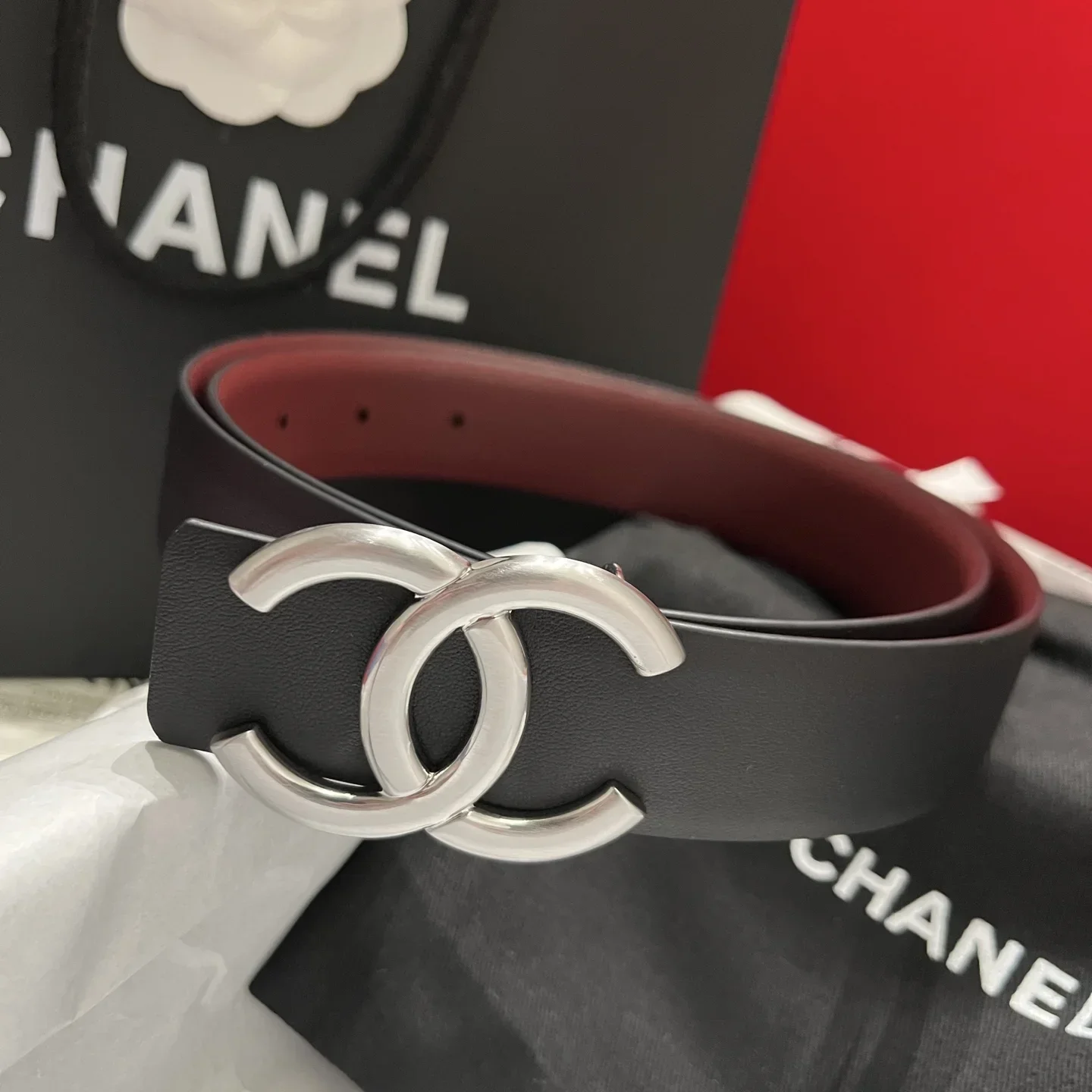 Alternative view of CHANEL Belts Calfskin Leather (Black-Red) 3.0cm Width 160202607050088