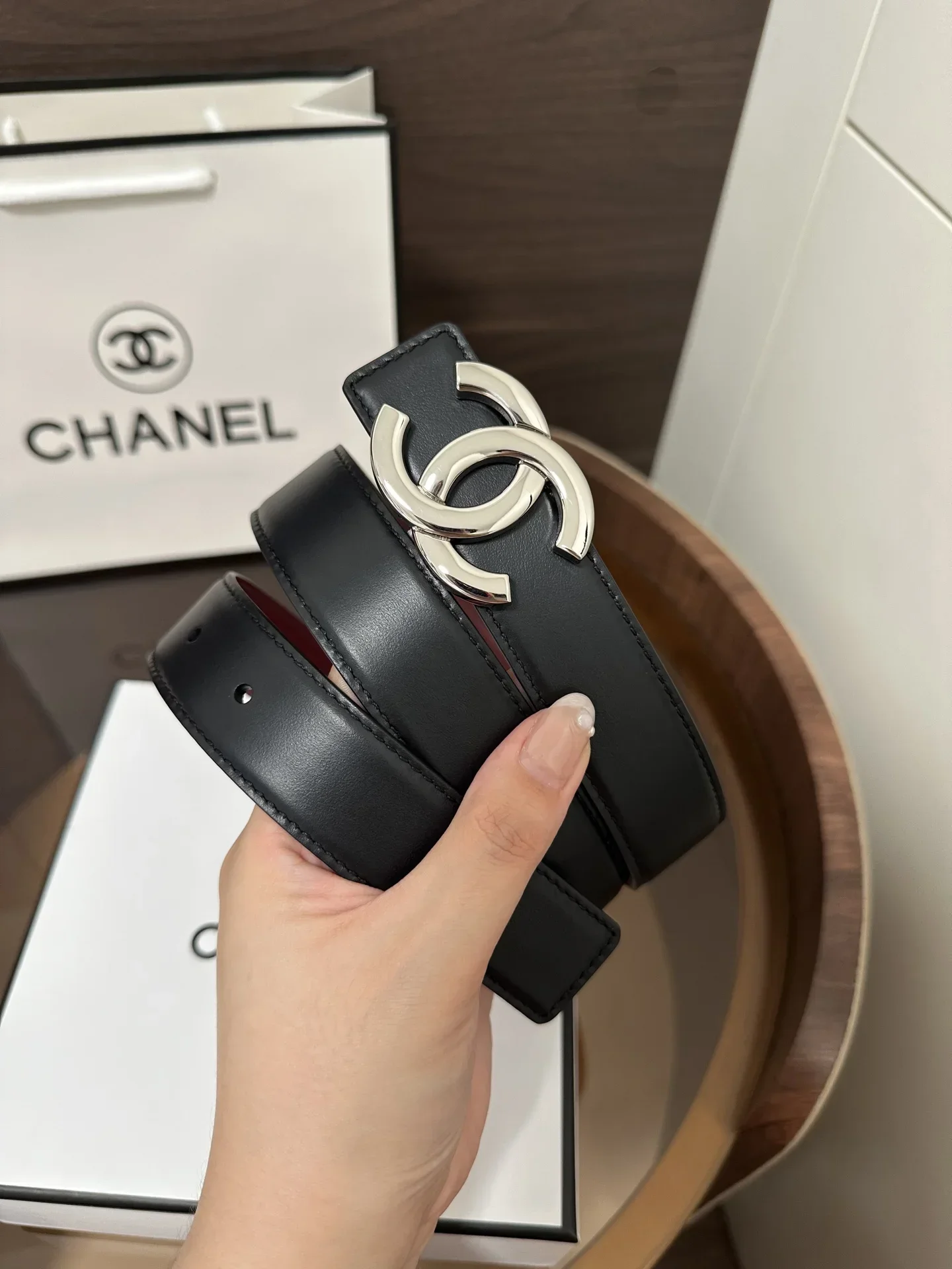Alternative view of CHANEL Belts Calfskin Leather (Black-Red) 3cm Width 170202607050090