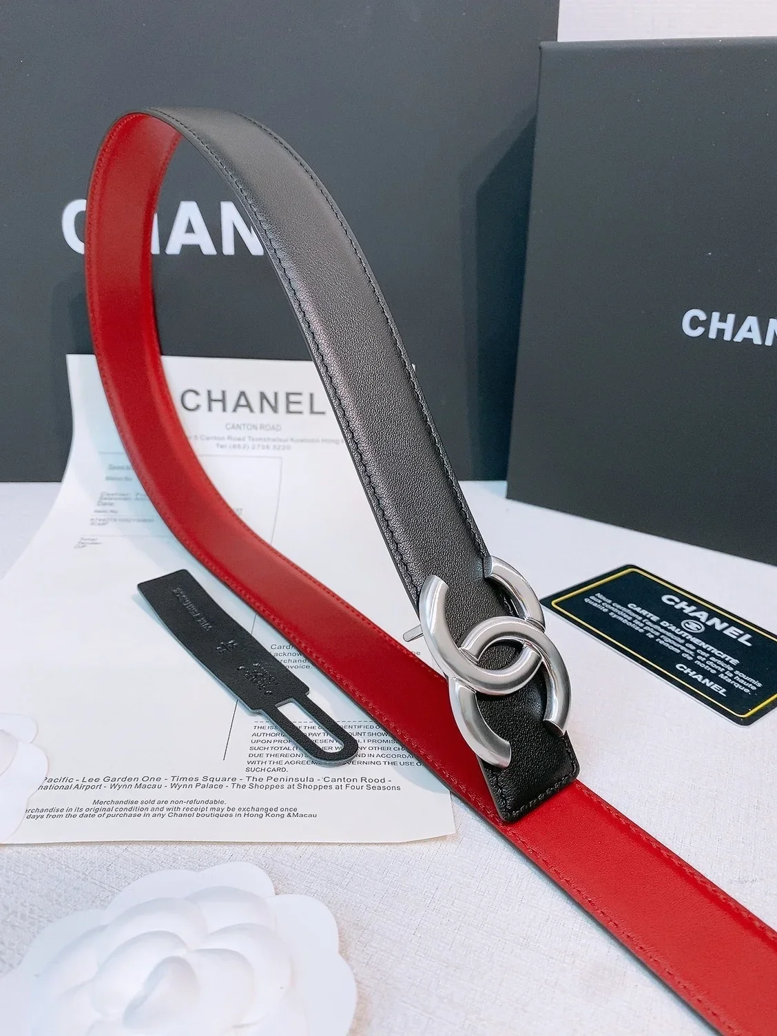 Alternative view of CHANEL Belts Calfskin Leather (Black-Red-Silver) 3.0cm Width 160202607050089