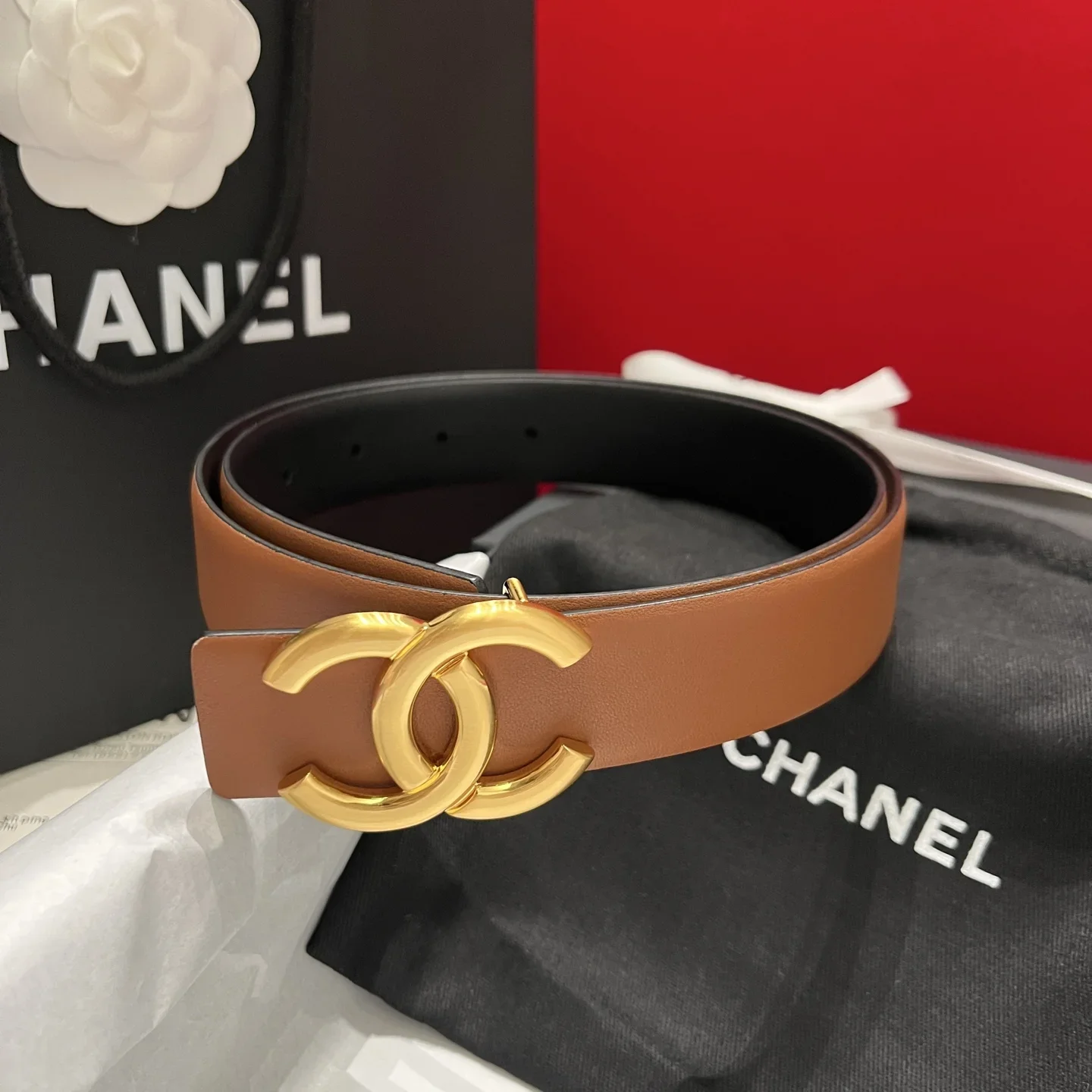 CHANEL Belts Calfskin Leather (Brown-Black) 3.0cm Width 160202607050105