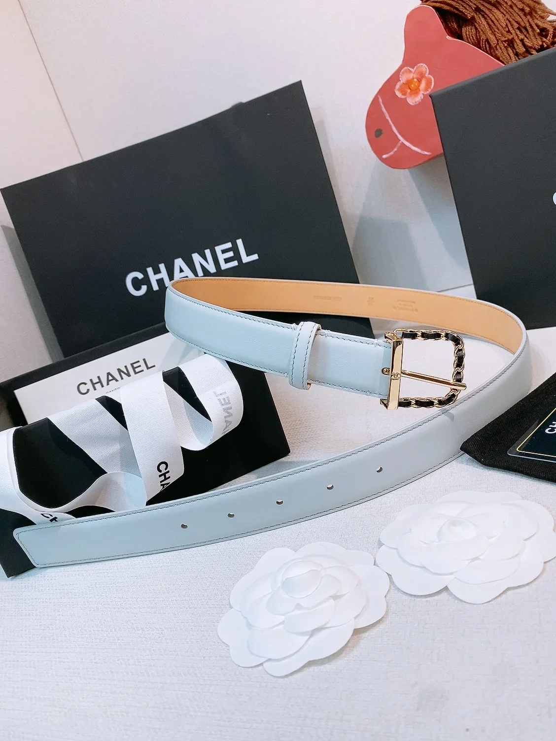 CHANEL Belts Calfskin Leather (Light Blue) 3.0cm Width 170202607050149