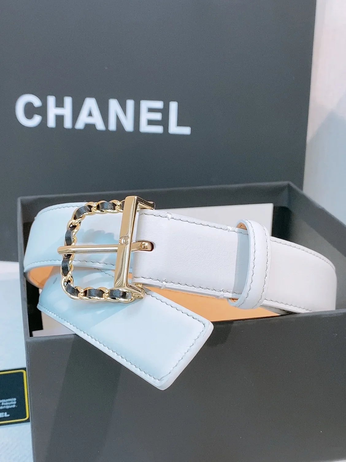 Alternative view of CHANEL Belts Calfskin Leather (Light Blue) 3.0cm Width 170202607050149