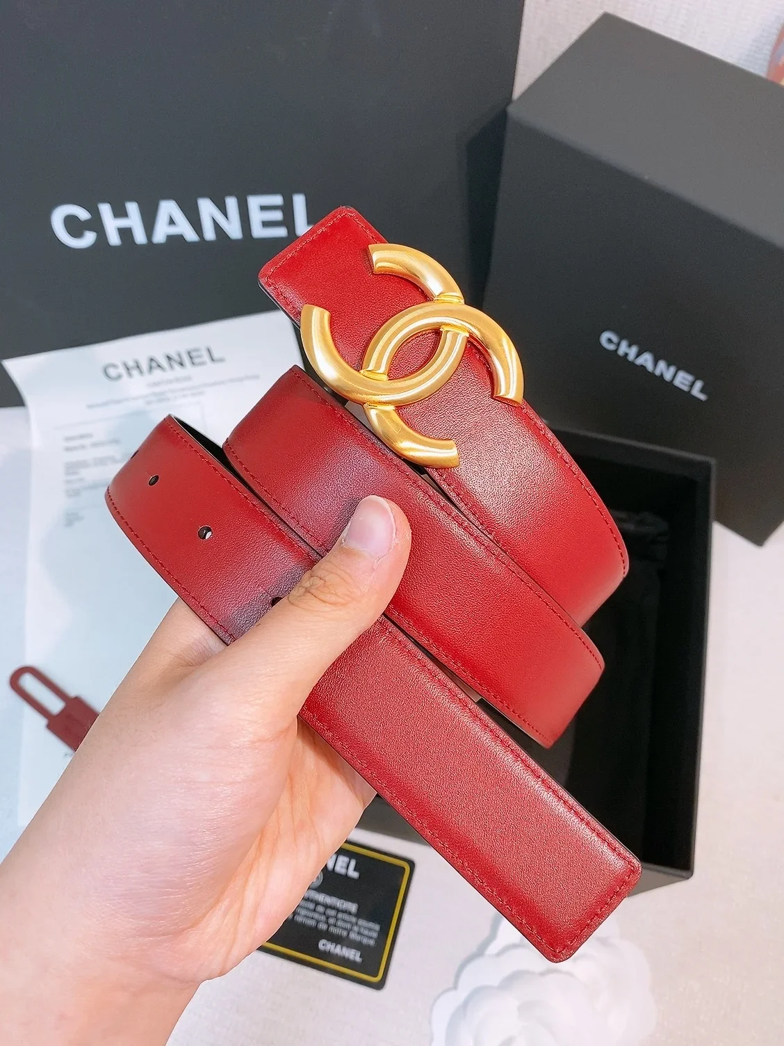 CHANEL Belts Calfskin Leather (Red) 3.0cm Width 160202607050121