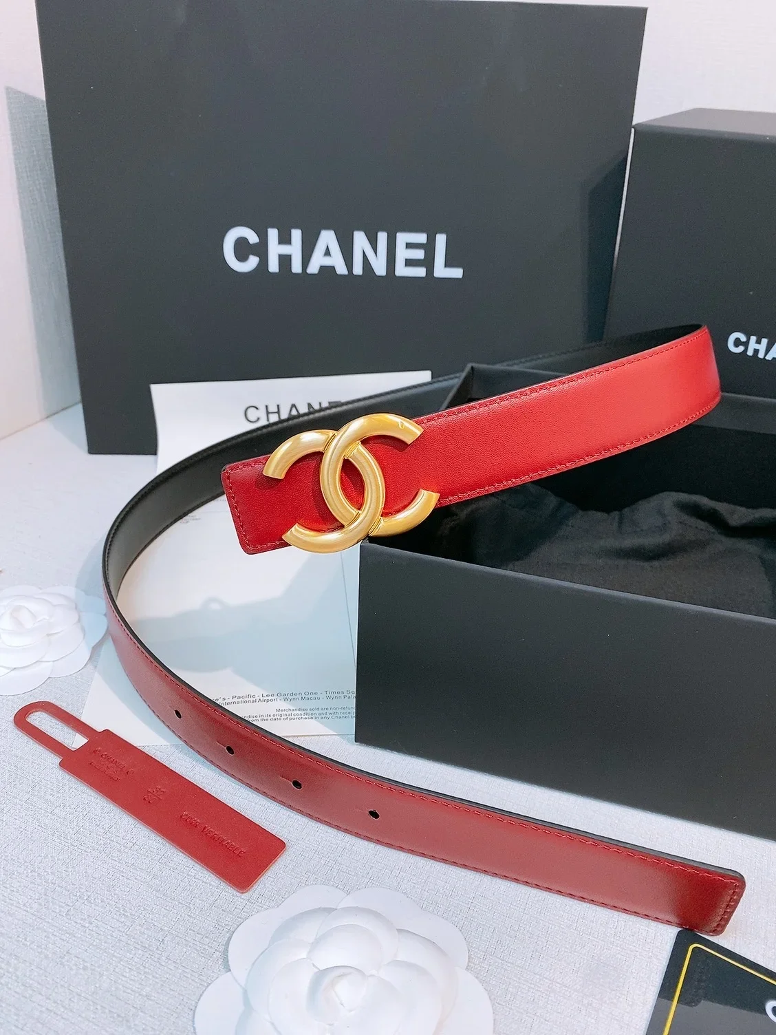 Alternative view of CHANEL Belts Calfskin Leather (Red) 3.0cm Width 160202607050121