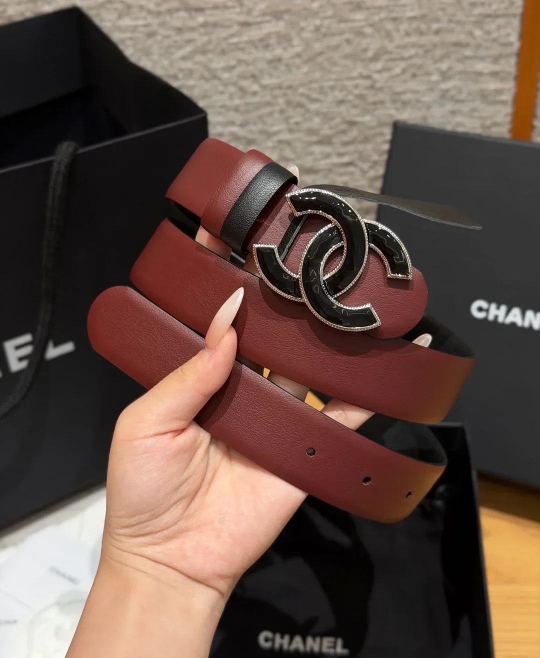 Alternative view of CHANEL Belts Calfskin Leather (Red-Black) 3.0cm Width 170202607050094