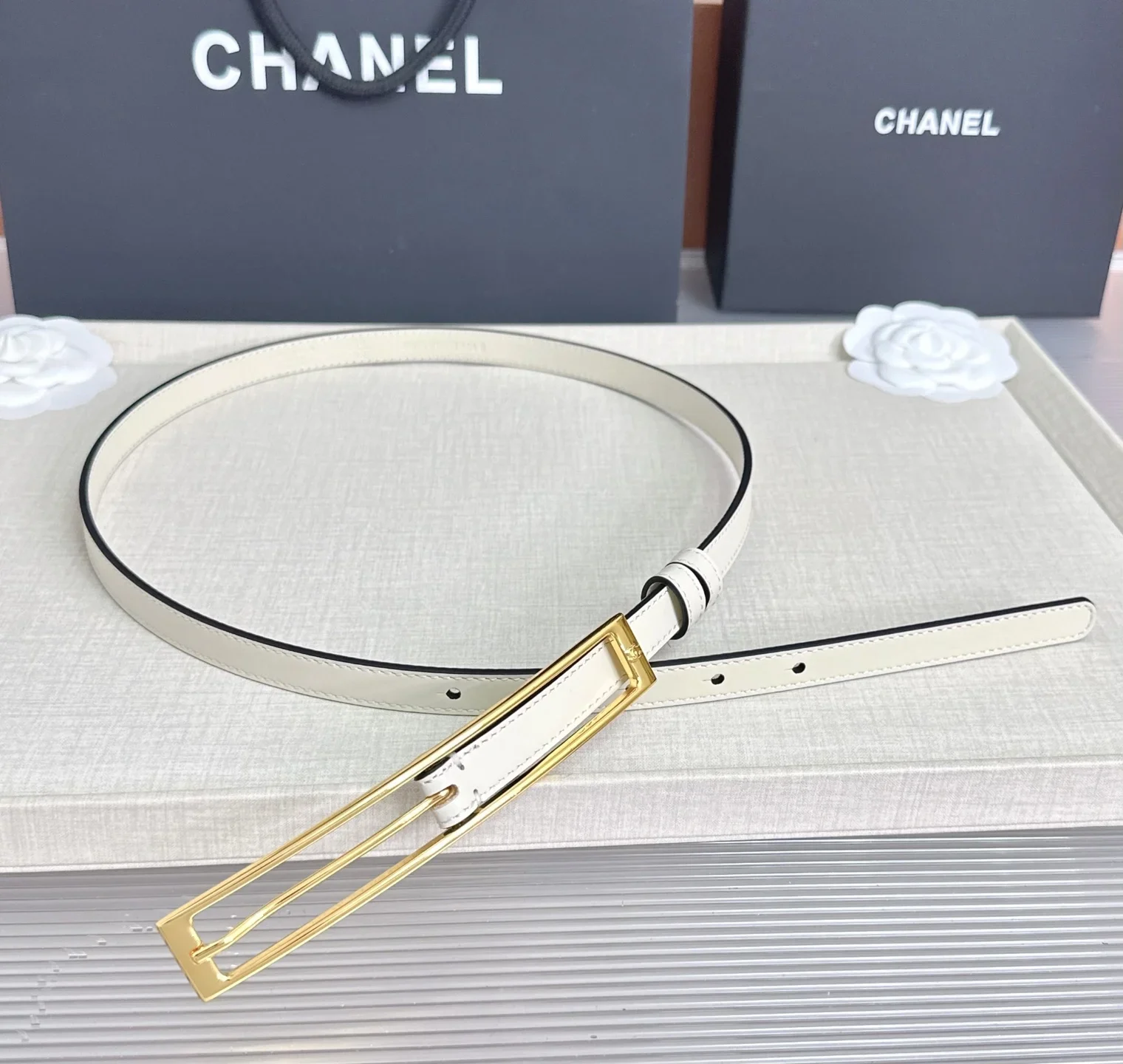 CHANEL Belts Calfskin Leather (White) 170202607050123