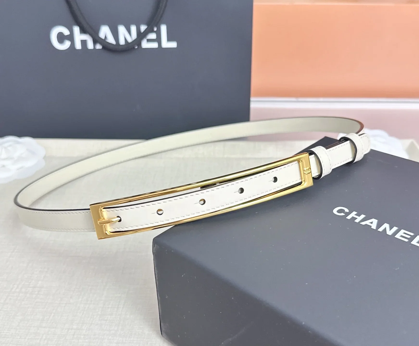 Alternative view of CHANEL Belts Calfskin Leather (White) 170202607050123