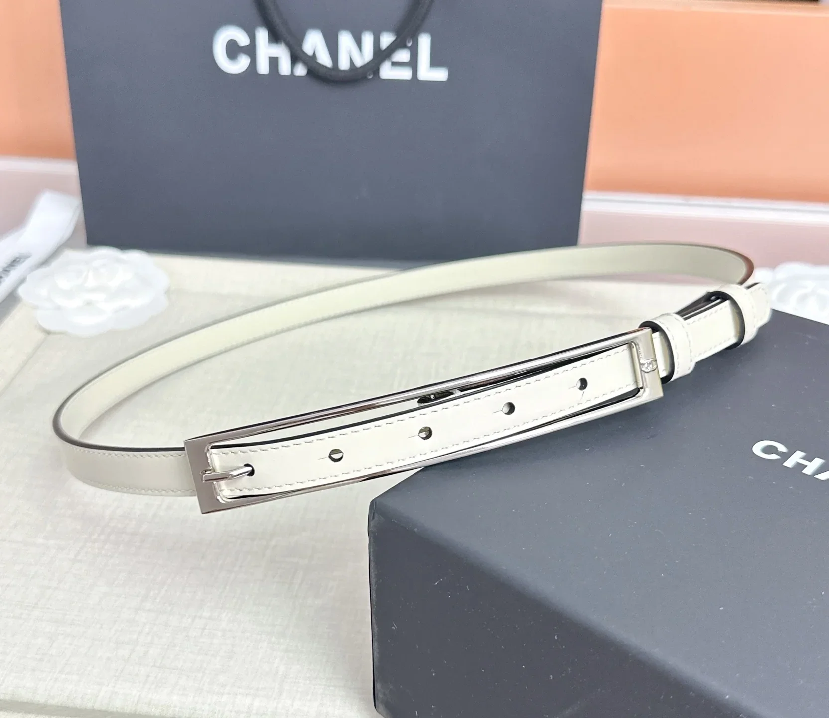 Alternative view of CHANEL Belts Calfskin Leather (White) 170202607050127
