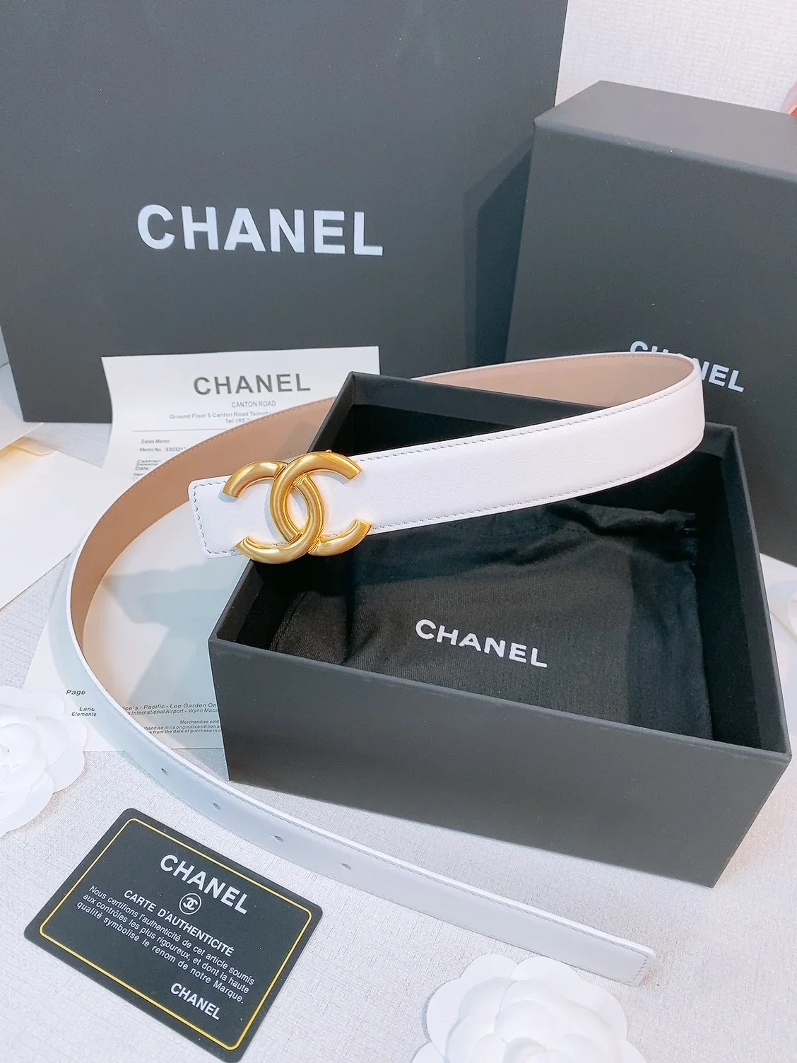CHANEL Belts Calfskin Leather (White) 3.0cm Width 160202607050124