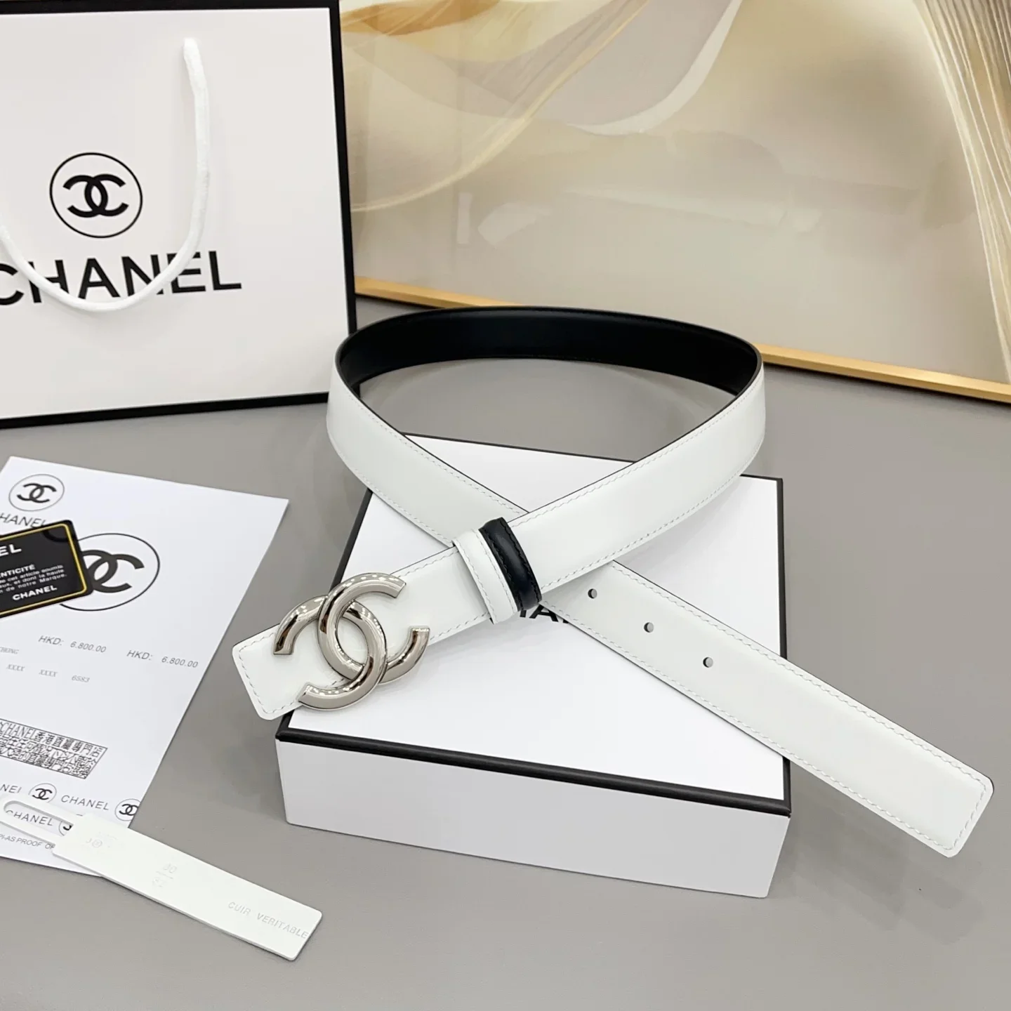 Alternative view of CHANEL Belts Patent Leather (White-Black) 170202607050126