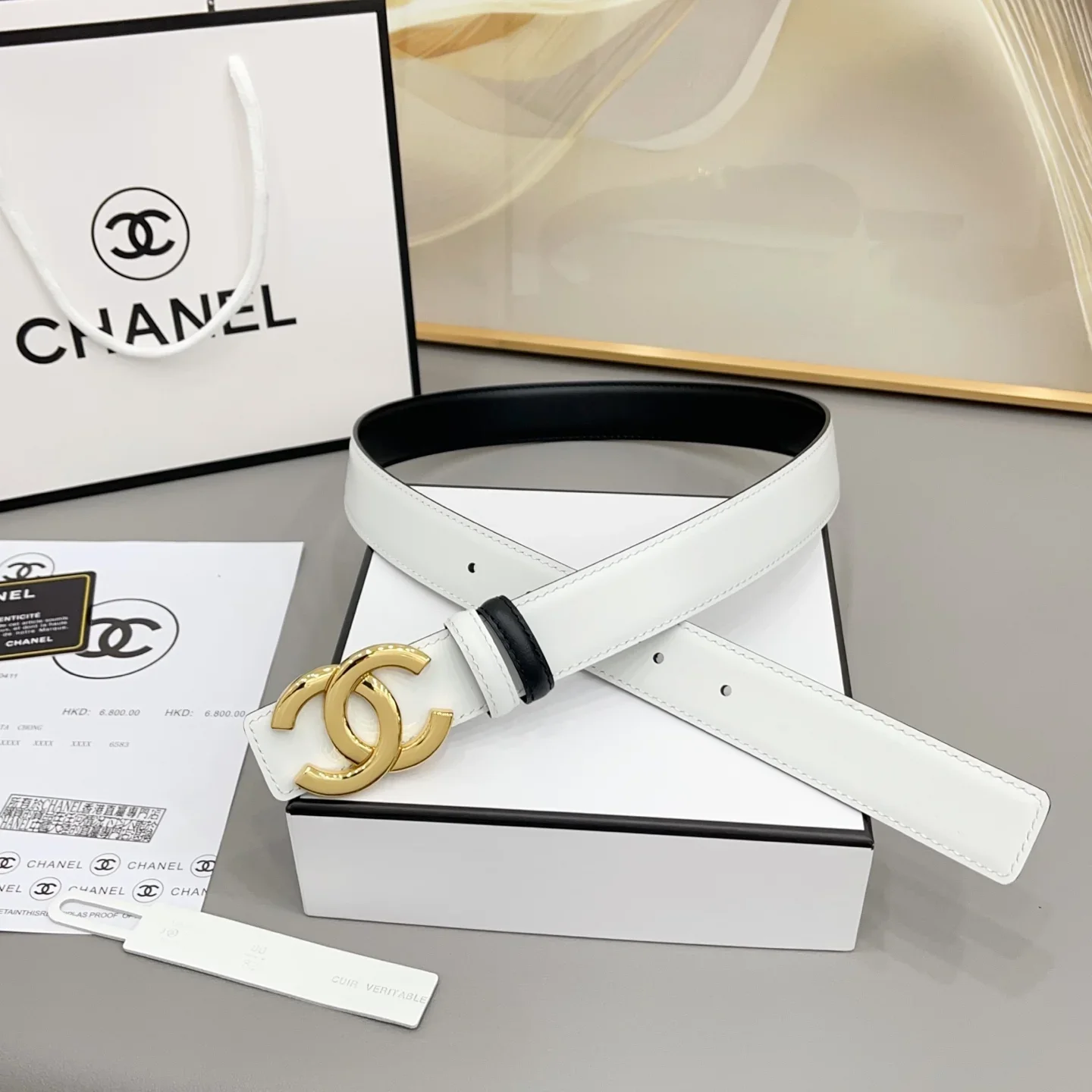 Alternative view of CHANEL Belts Patent Leather (White-Black) 170202607050128