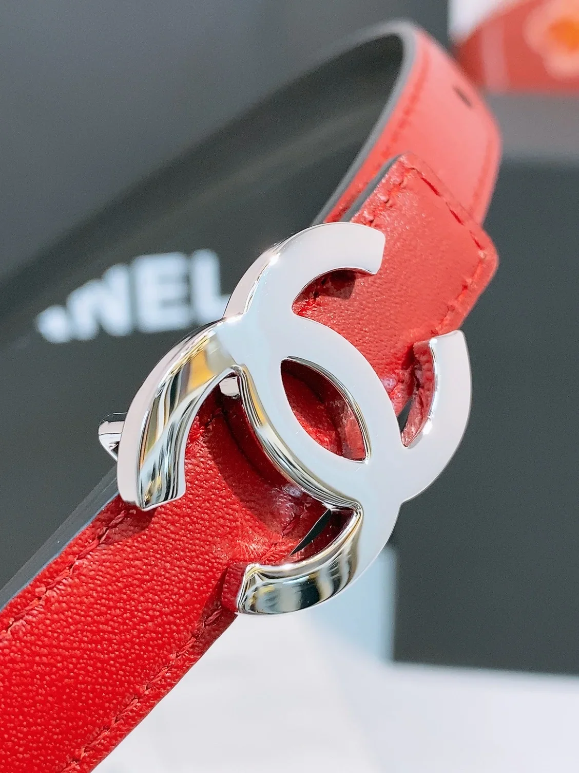 Alternative view of CHANEL Belts Pebbled Leather (Red) 160202607050122