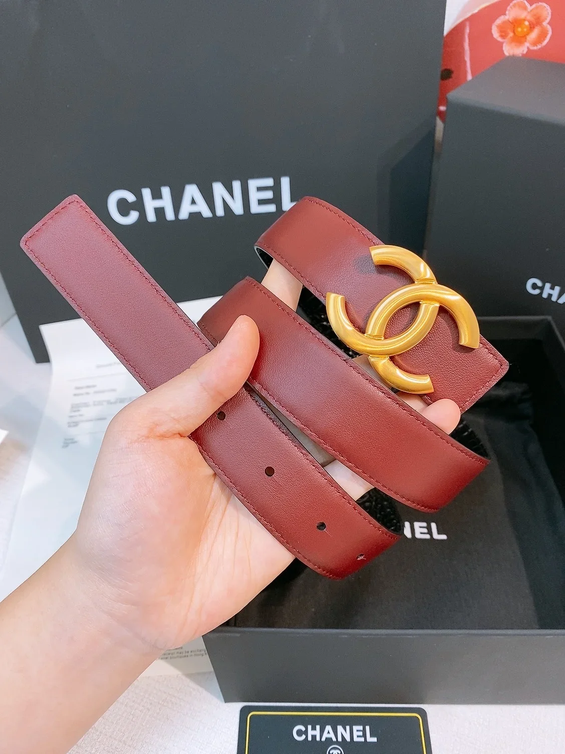 CHANEL Belts Smooth Calfskin (Red) 3.0cm Width 160202607050118