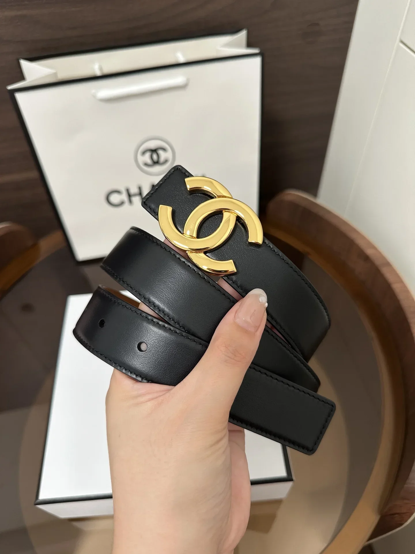 Alternative view of CHANEL Belts Smooth Leather (Black-Brown) 3cm Width 170202607050084