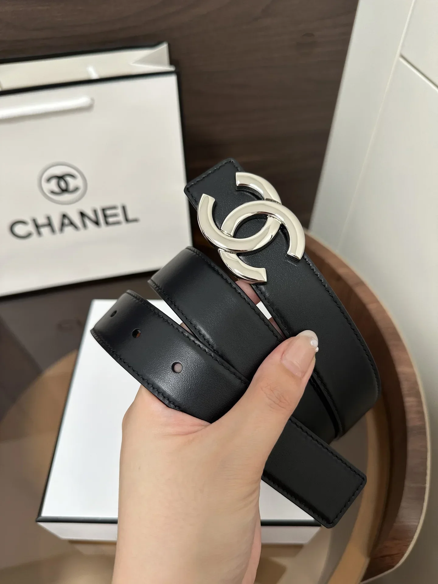 Alternative view of CHANEL Belts Smooth Leather (Black-Brown) 3cm Width 170202607050142
