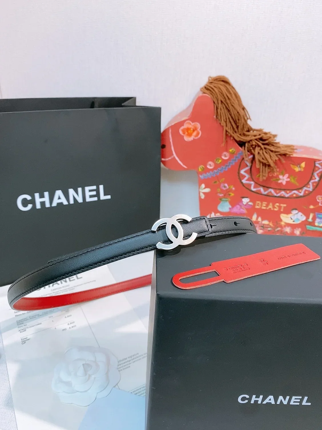 CHANEL Belts Smooth Leather (Black-Red) 160202607050086