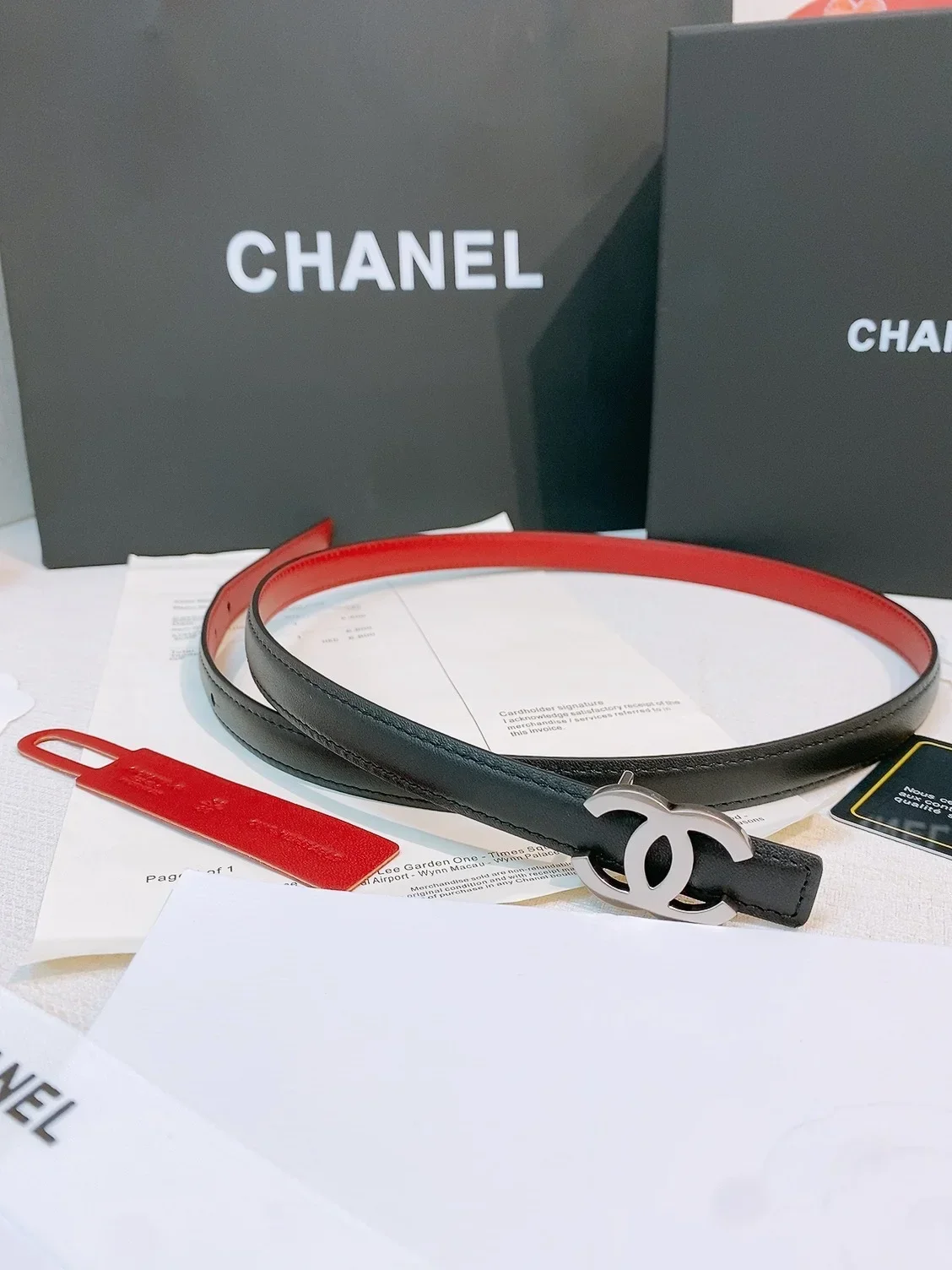 Alternative view of CHANEL Belts Smooth Leather (Black-Red) 160202607050086