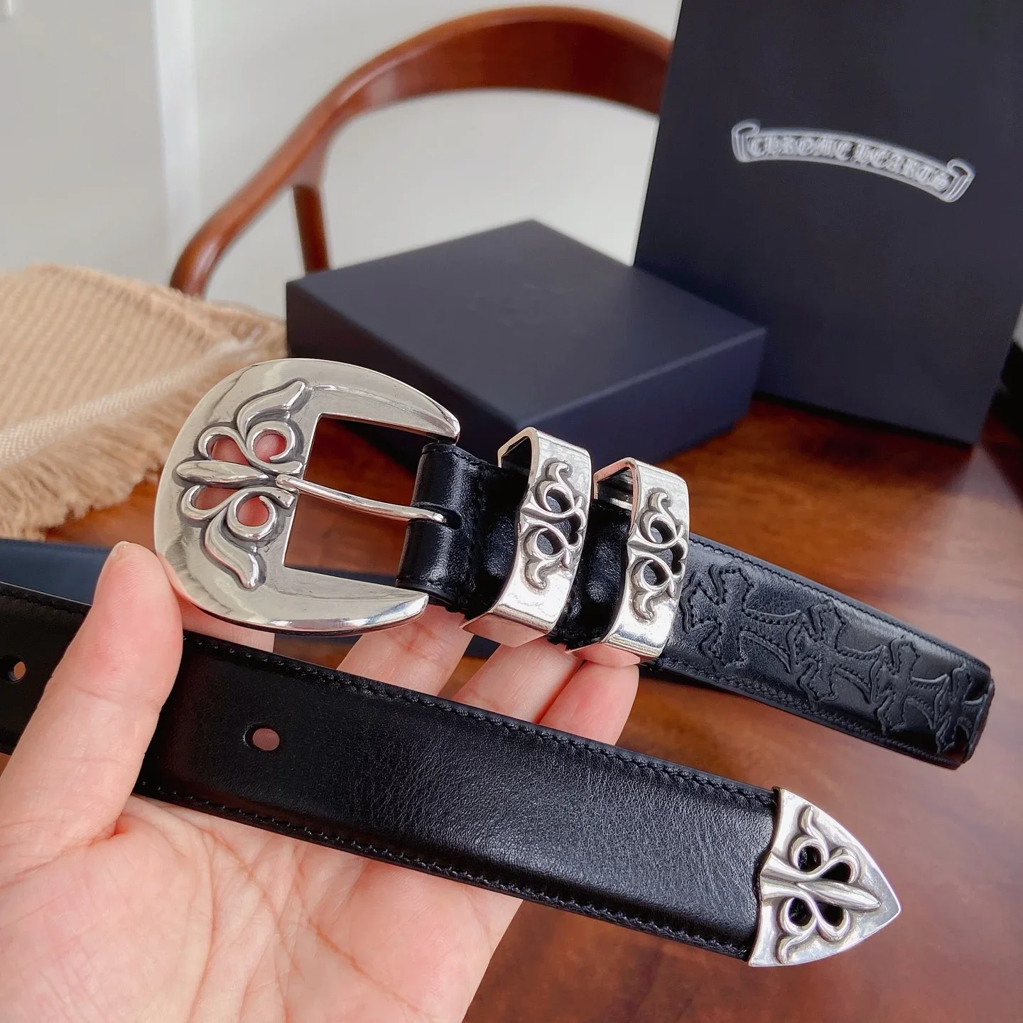 CHROME HEARTS Belts Brass Silver Leather 3.0cm Width 300202607050809