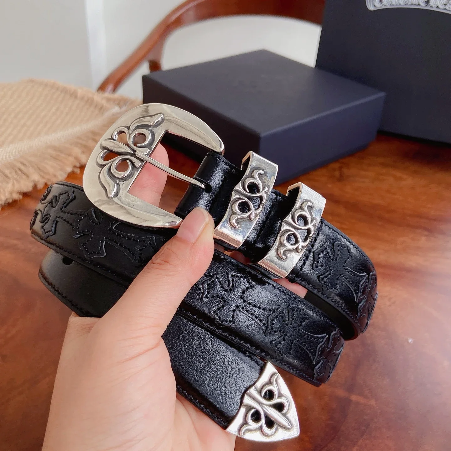 CHROME HEARTS Belts Brass Silver Leather 3.0cm Width 300202607050809 - Image 2