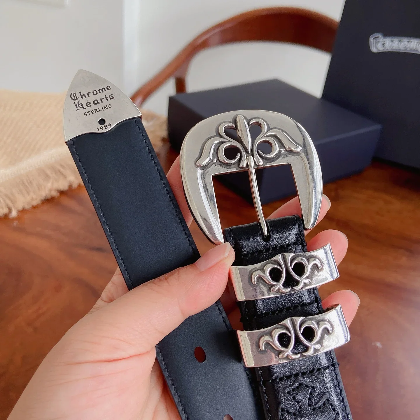 CHROME HEARTS Belts Brass Silver Leather 3.0cm Width 300202607050809 - Image 4