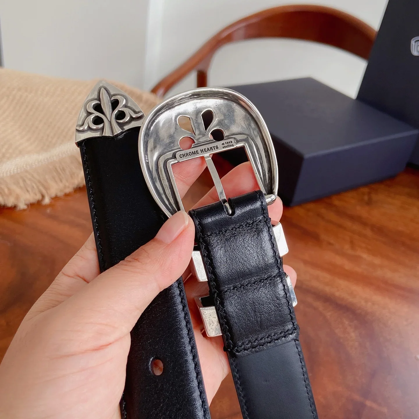 CHROME HEARTS Belts Brass Silver Leather 3.0cm Width 300202607050809 - Image 5