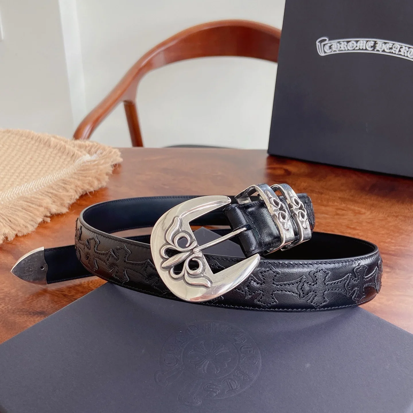 CHROME HEARTS Belts Brass Silver Leather 3.0cm Width 300202607050809 - Image 6